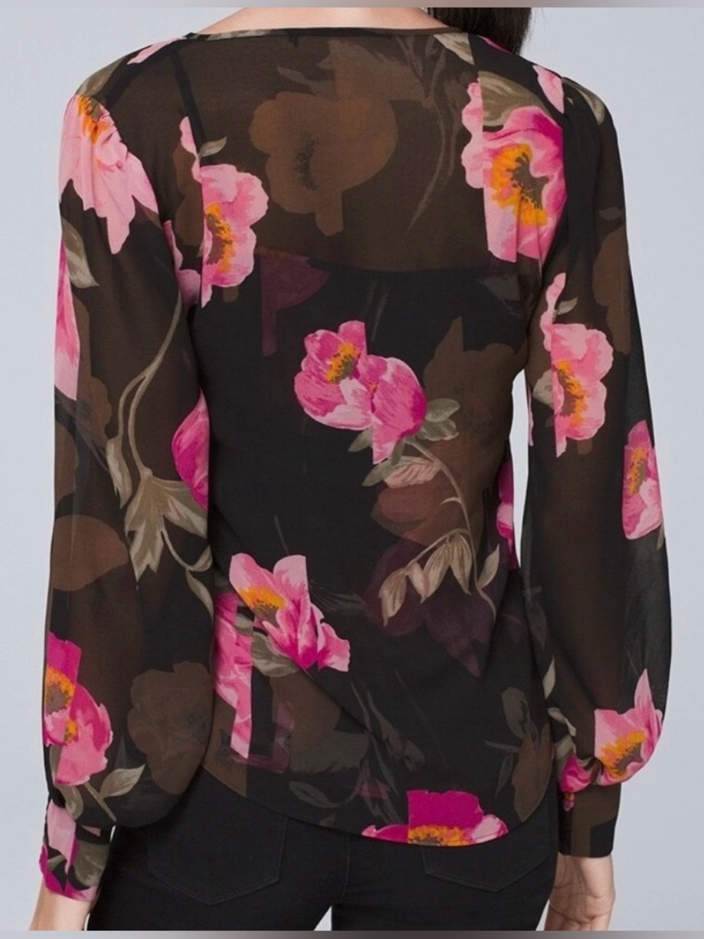 White House Black Market Spliced Poppy Floral Blouse; NWT, Sz.S - Picture 4 of 16